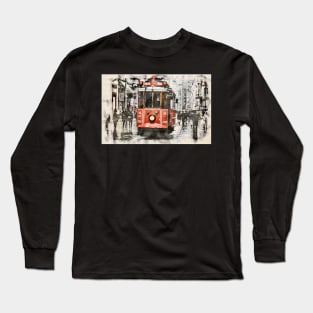 Vintage red tram in Istanbul, Turkey Long Sleeve T-Shirt